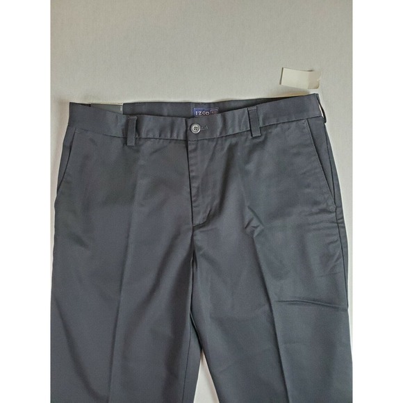CC - IZOD Dress American Chino Pants Men 36 X 29 Solid Black Slim Flat Front NWT - Picture 2 of 9